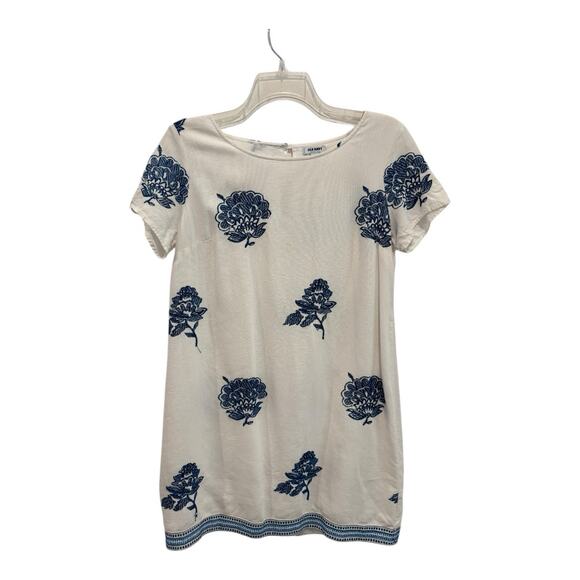 Old Navy Dress Linen Blend Size Medium White Floral Embroidery Contrast Hem Flaw - Picture 11 of 11